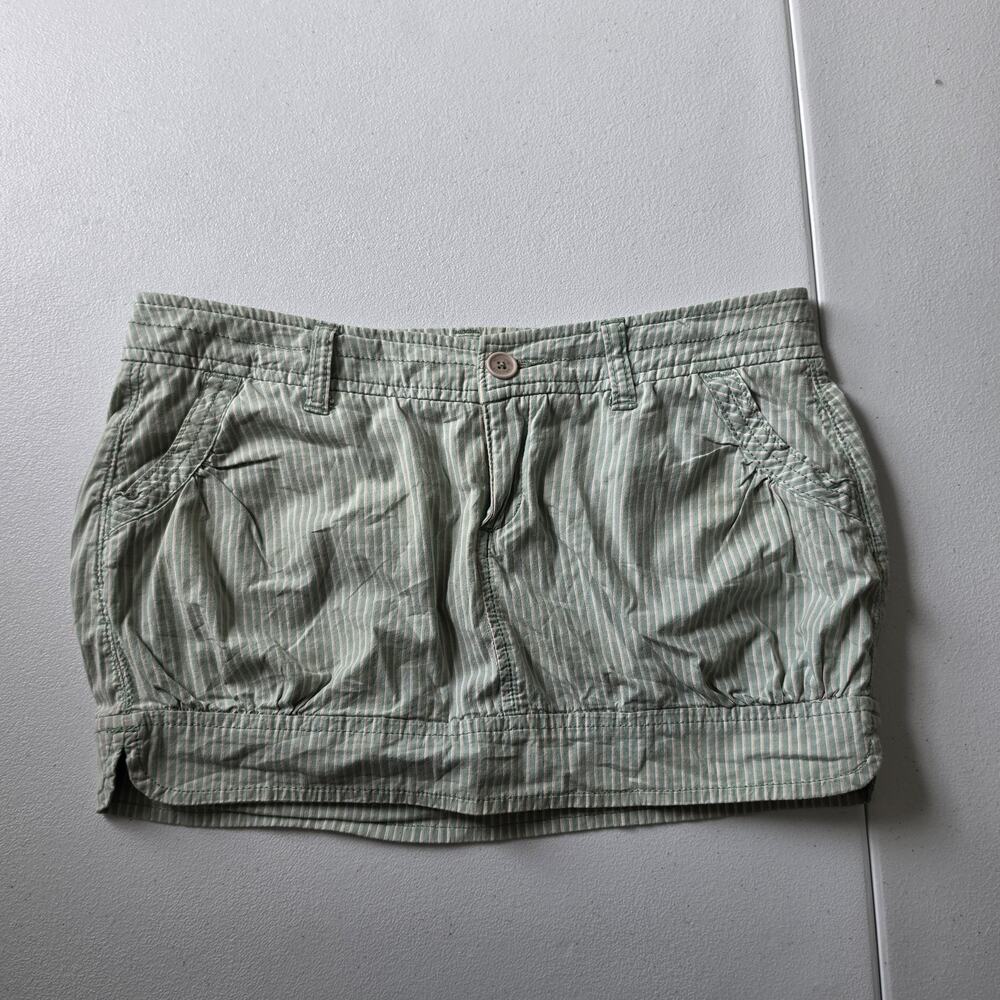Y2K Hollister Micro Skirt Juniors 1 Green White Stripe Mini Pockets Logo Casual